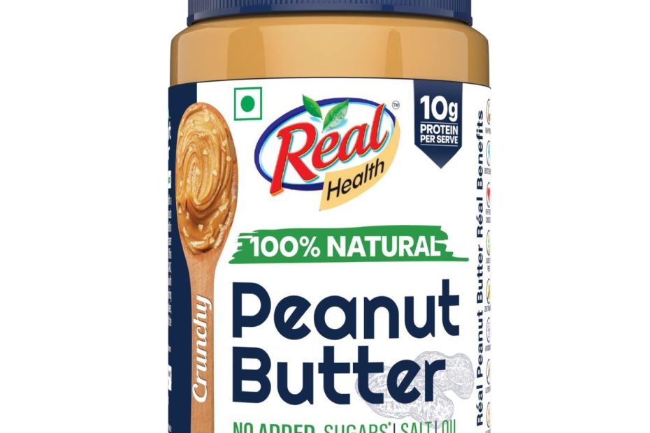 Real Health 100% Natural Peanut Butter (Crunchy) - 1Kg | Unsweetened | High  Protein With 10G