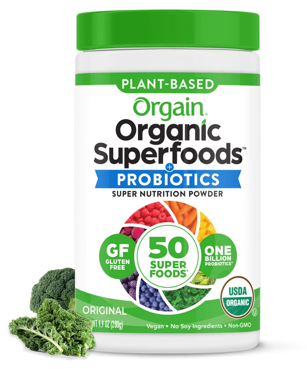 Amazon.Com : Orgain Organic Greens Powder + 50 Superfoods, Original - 1  Billion Probiotics For Gut Health, Antioxidants, Vegan, Plant Based, Gluten  Free, Non Gmo, Dairy Free Juice & Smoothie Mix - 0.62Lb : Health & Household